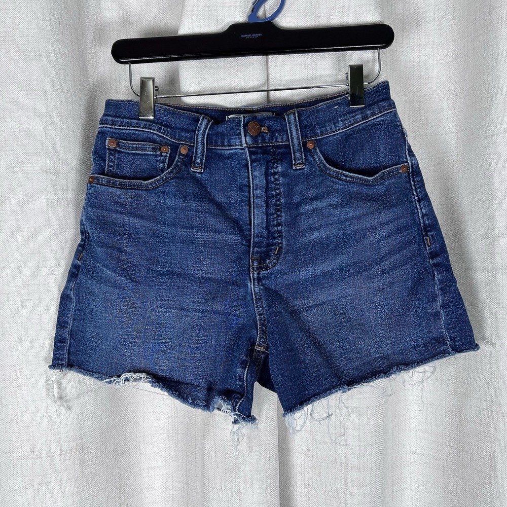 Madewell High Rise Denim Mid Length Shorts Cutoffs Blue Women's Size‎ 27 Raw Hem